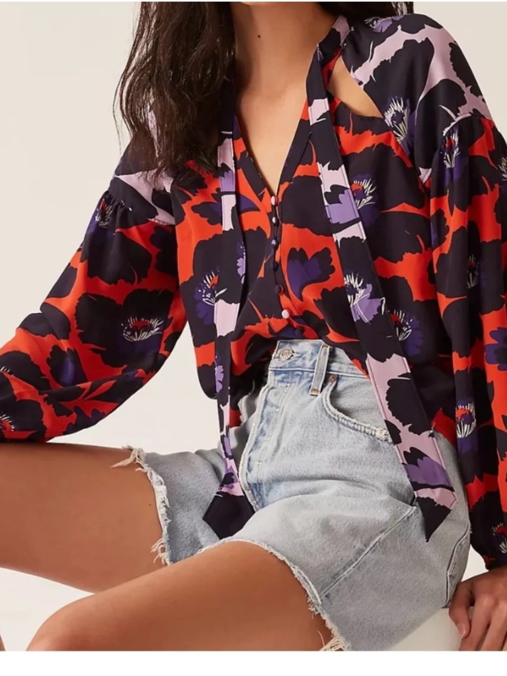 Maeve Anthropologie Neck Tie Button Down Silk Blouse Size M